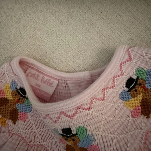 Petit Babe - Pink Striped Baby Dress with Floral Embroidery - Picture 3 of 4